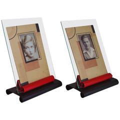 Pair of Dutch Art Deco Red & Black Photo Frames with Geometric Card Inserts