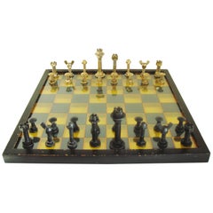 Large Mid-Century Modern Industrial Chess Set with 3D Polychrome Lucite Board