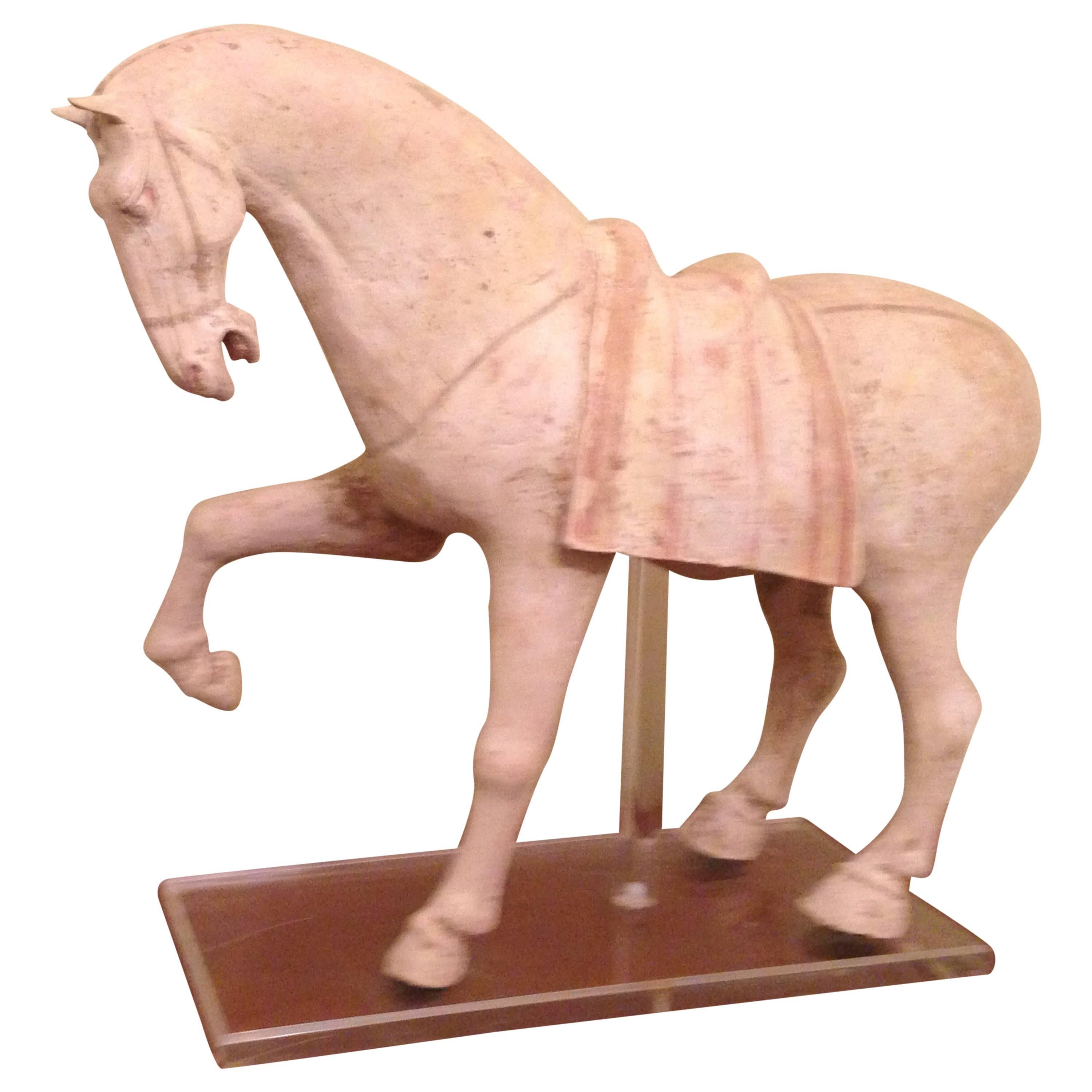 Rare Prancing Horse Sculpture, Early Tang Dynasty For Sale