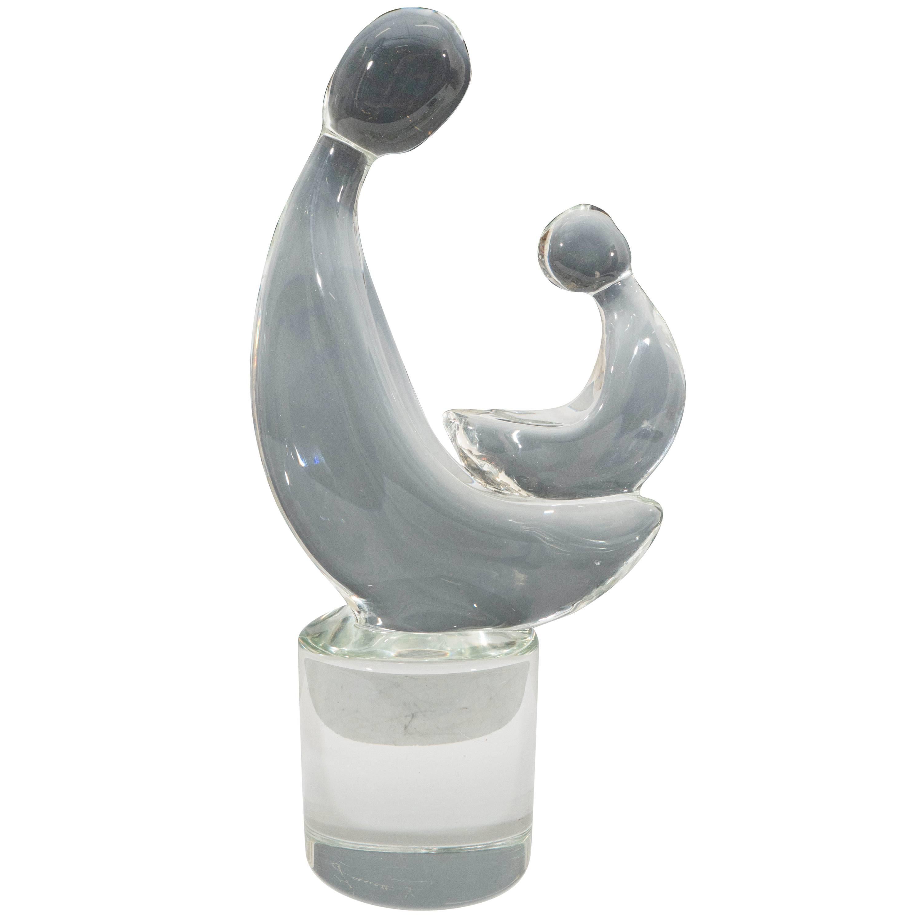 Murano Glass Abstract Sculpture of Mother and Child, Signed Zanetti
