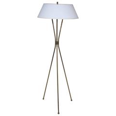 1950s Gerald Thurston for Lightolier Brass Tripod Floor Lamp with Linen Shade 12