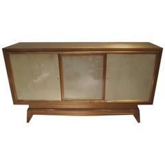 Rene Prou, oak and Lacquered Parchment Cabinet, France, 1940