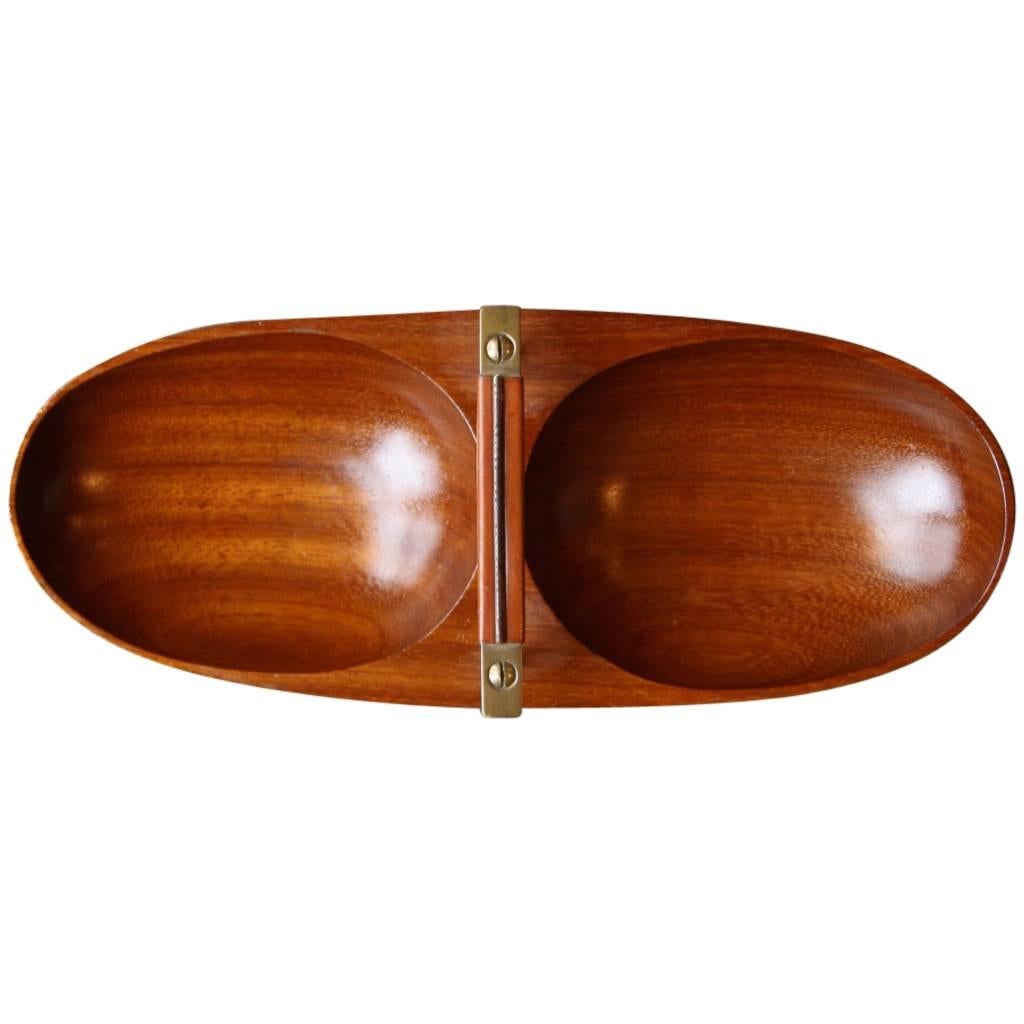 Carl Aubock Teak and Brass Double Bowl