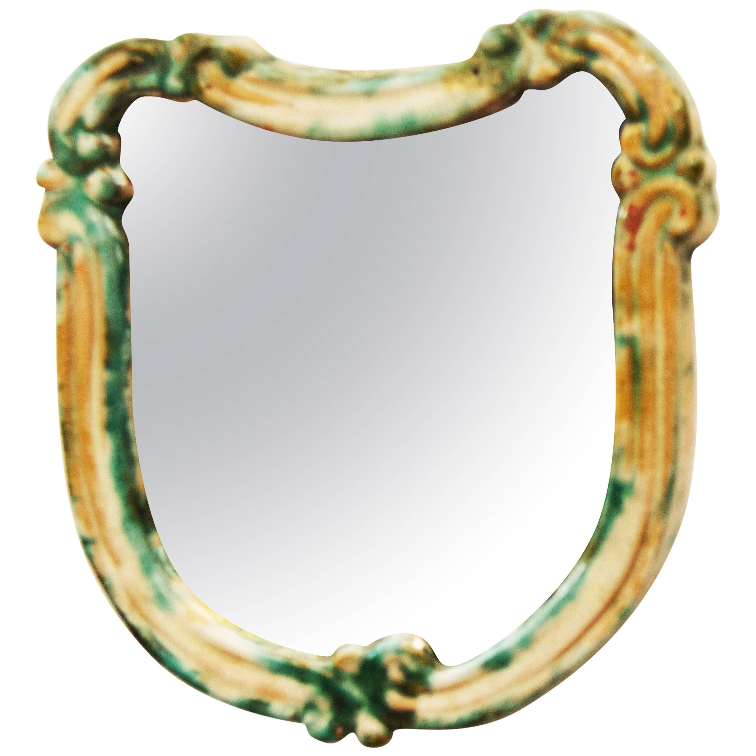 Art Deco Green Ceramik Wall Mirror by "Gmundner Keramik" For Sale