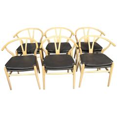 Six Wishbone Chairs Designed by Hans J. Wegner, Model CH24, circa 1980s
