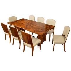 Stunning Burr Walnut Art Deco Period Dining Suite Probably Designed by Hille