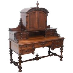 Superb 19th Century English Carved Solid Oak Gentlemen's Writing Desk