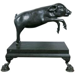 Bronze of a Leaping Pig, Grand Tour, 19th Century