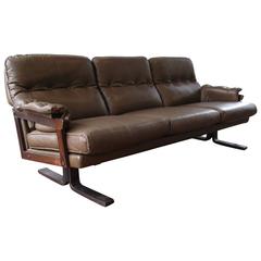 Arne Norell Leather Sofa with Hand Stitching
