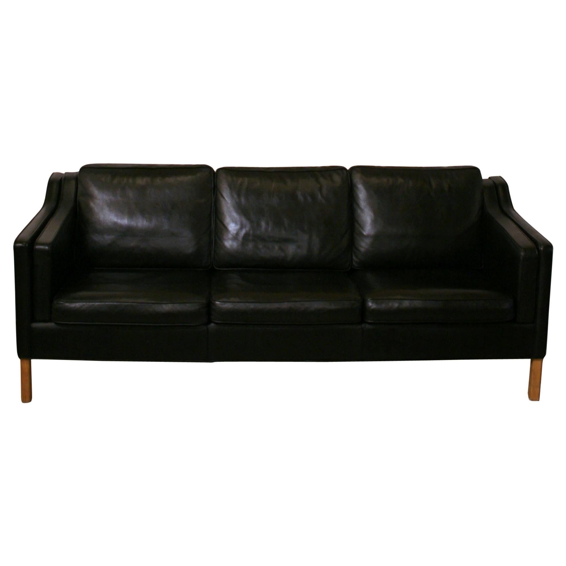 Vintage Danish Leather Three-Seat Sofa