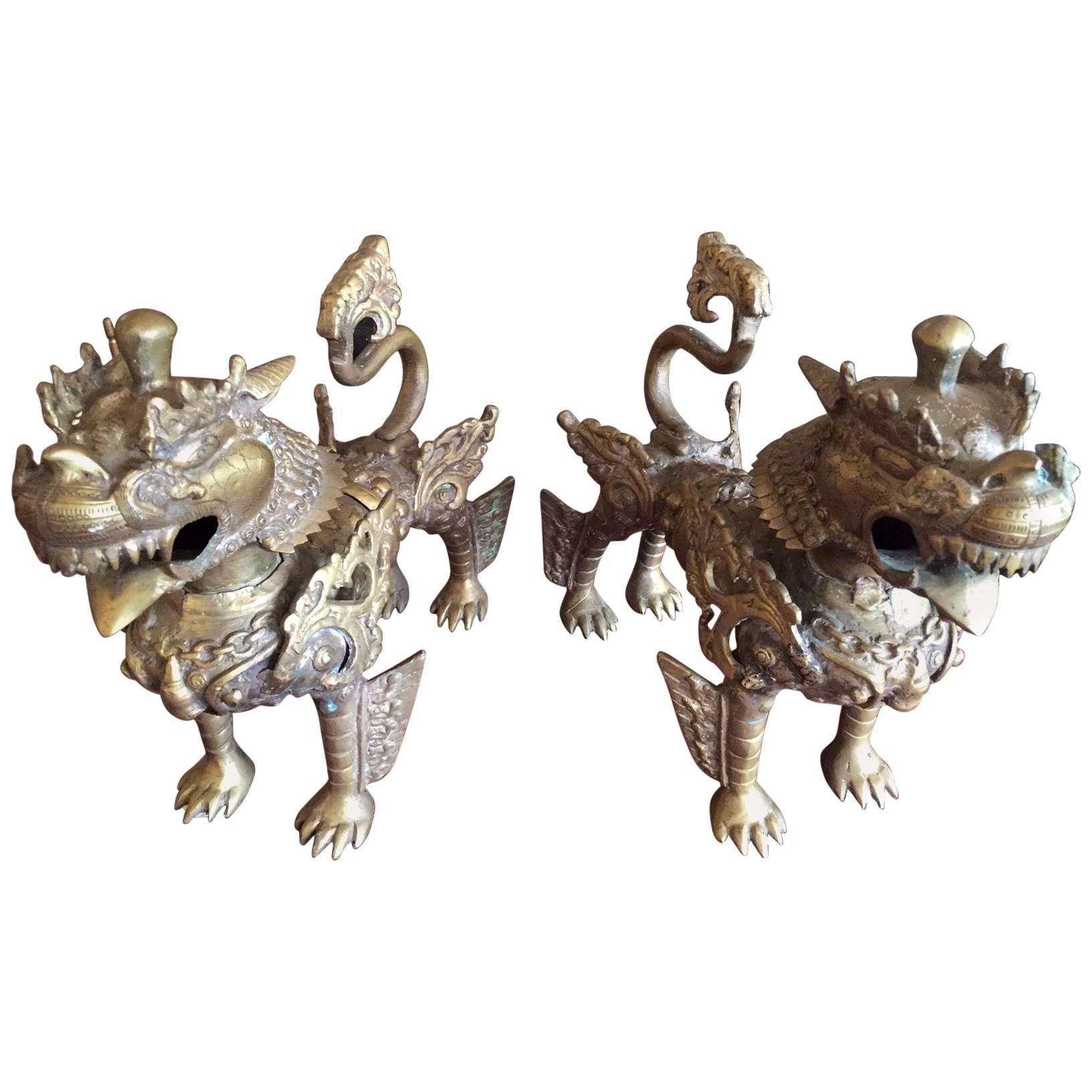Pair of Vintage Brass Foo Dogs