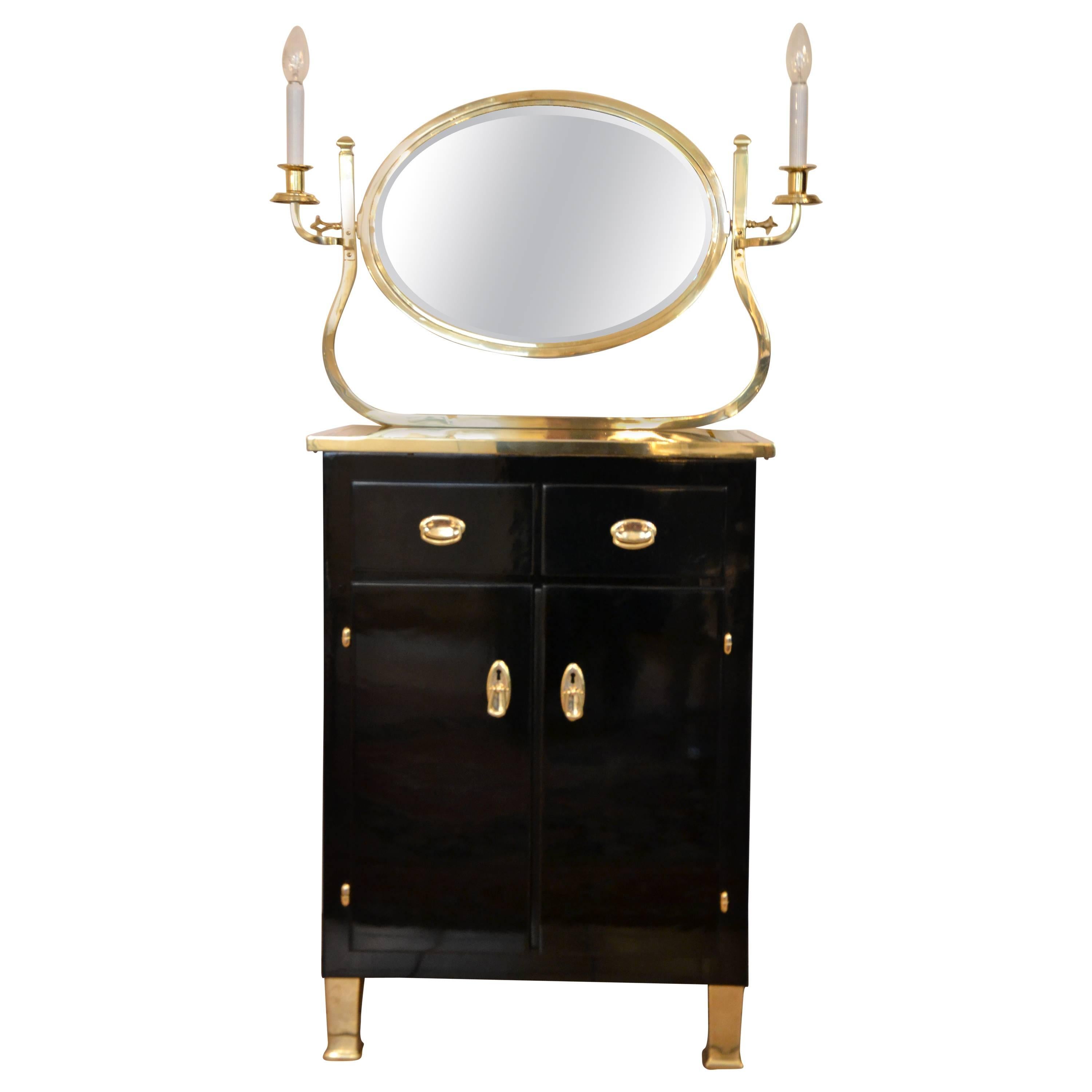 Mirrored Chest of Drawers Stained Black For Sale