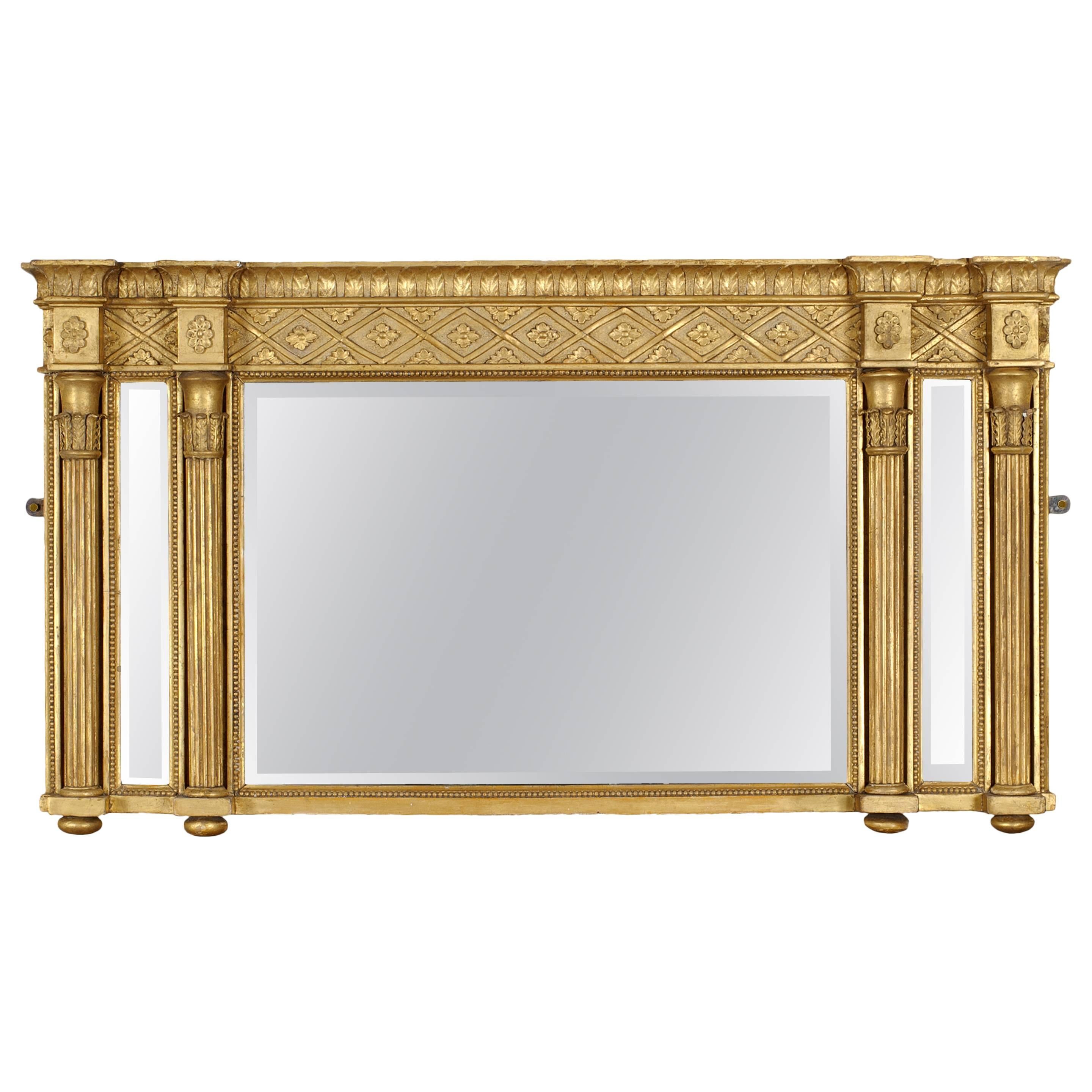 Regency Carved Giltwood Triptych Overmantel Mirror For Sale
