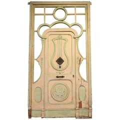 Antique 1916 Art Nouveau Entry Door with Cutouts and Sidelights from Barcelona, Spain 