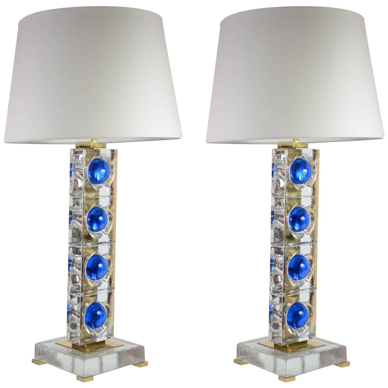Pair of Murano Glass Lamps Designed by Juanluca Fontana For Sale