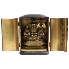 19th Century Japanese Gilt Travelling Shrine with Two Buddhas