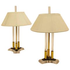 Pair of Lucite Acrylic and Brass Lamps by Bauer