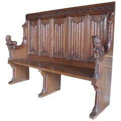 Fine oak bench. Part late 15th, early 16th century.