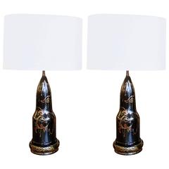 Unusual Pair of English Painted and Gilded Papier-Mâché Lamps