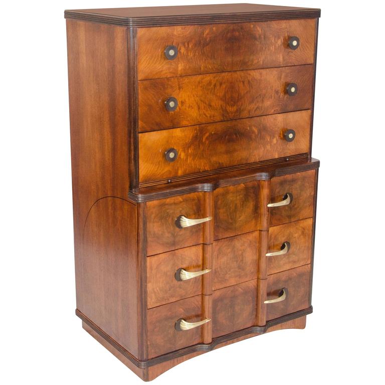 Art Deco Highboy Dresser Or Chest In Burl Walnut At 1stdibs Art Deco Highboy Dresser Or Chest In Burl Walnut For