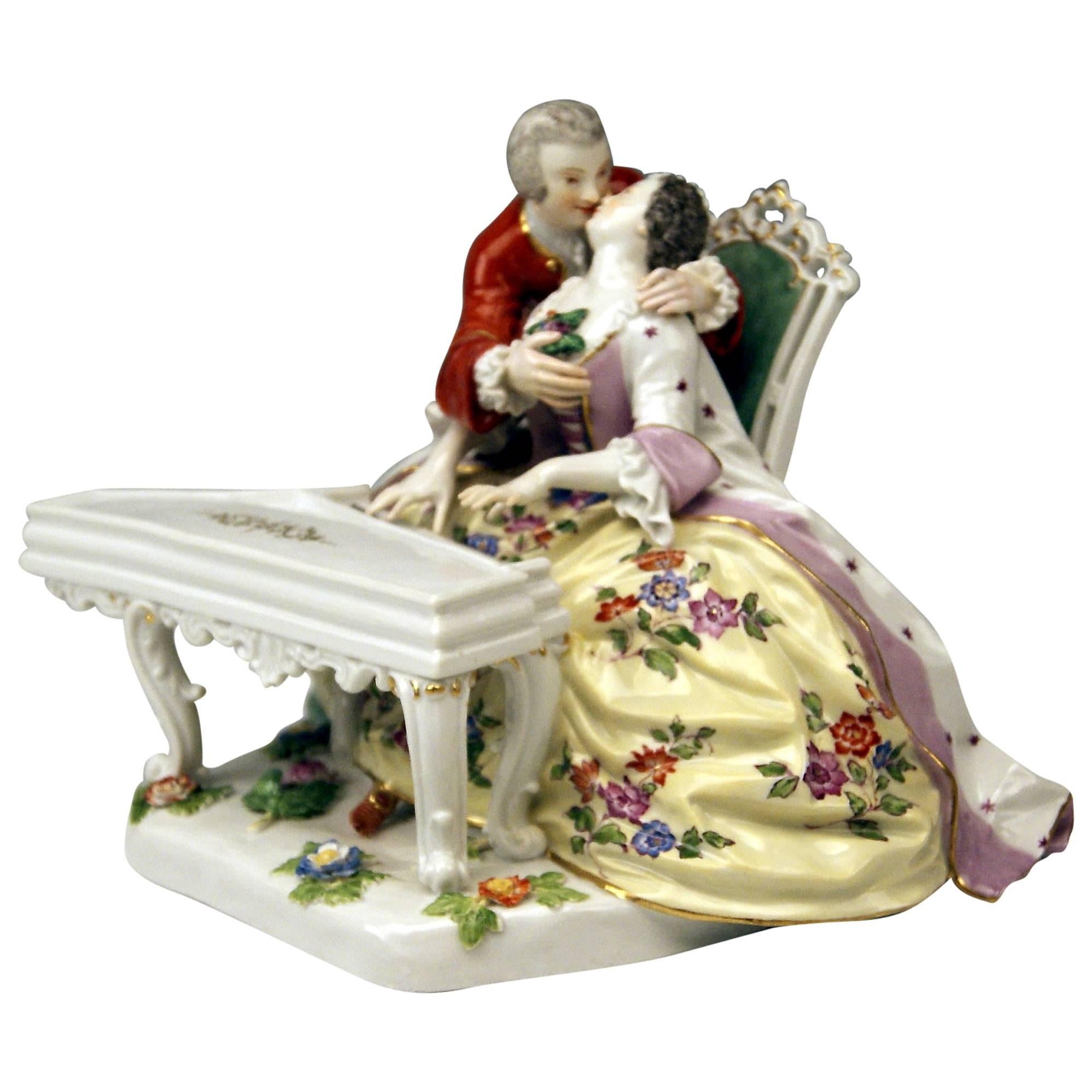 Meissen Kaendler Gallant Figurines at Clavicord Piano Model 186, circa 1860