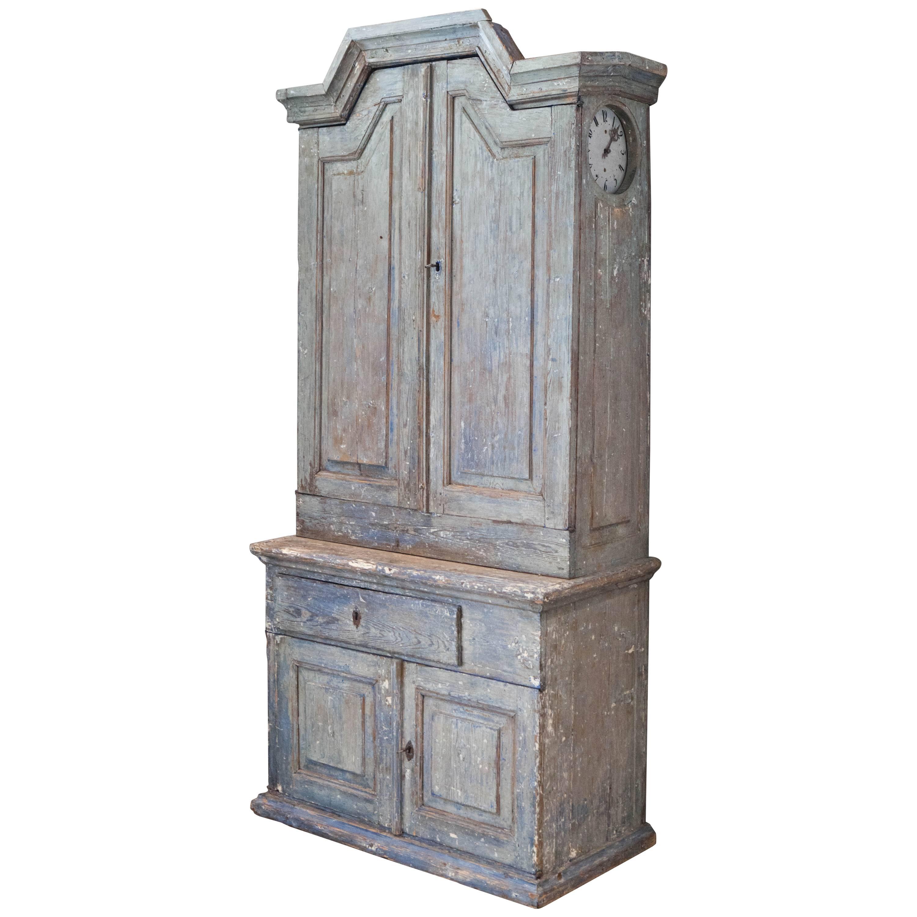 18th Century Gustavian Cabinet with Built in Clock, Sweden