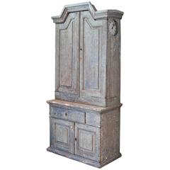 Antique 18th Century Gustavian Cabinet with Built in Clock, Sweden