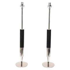 Pair of Stiffel Nickel Silver and Ebonized Wood Table Lamps 8
