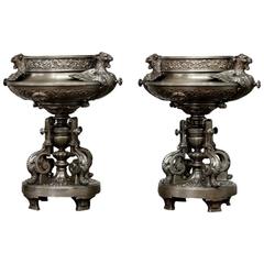 Pair of 19th Century Bronze Mantel Urns