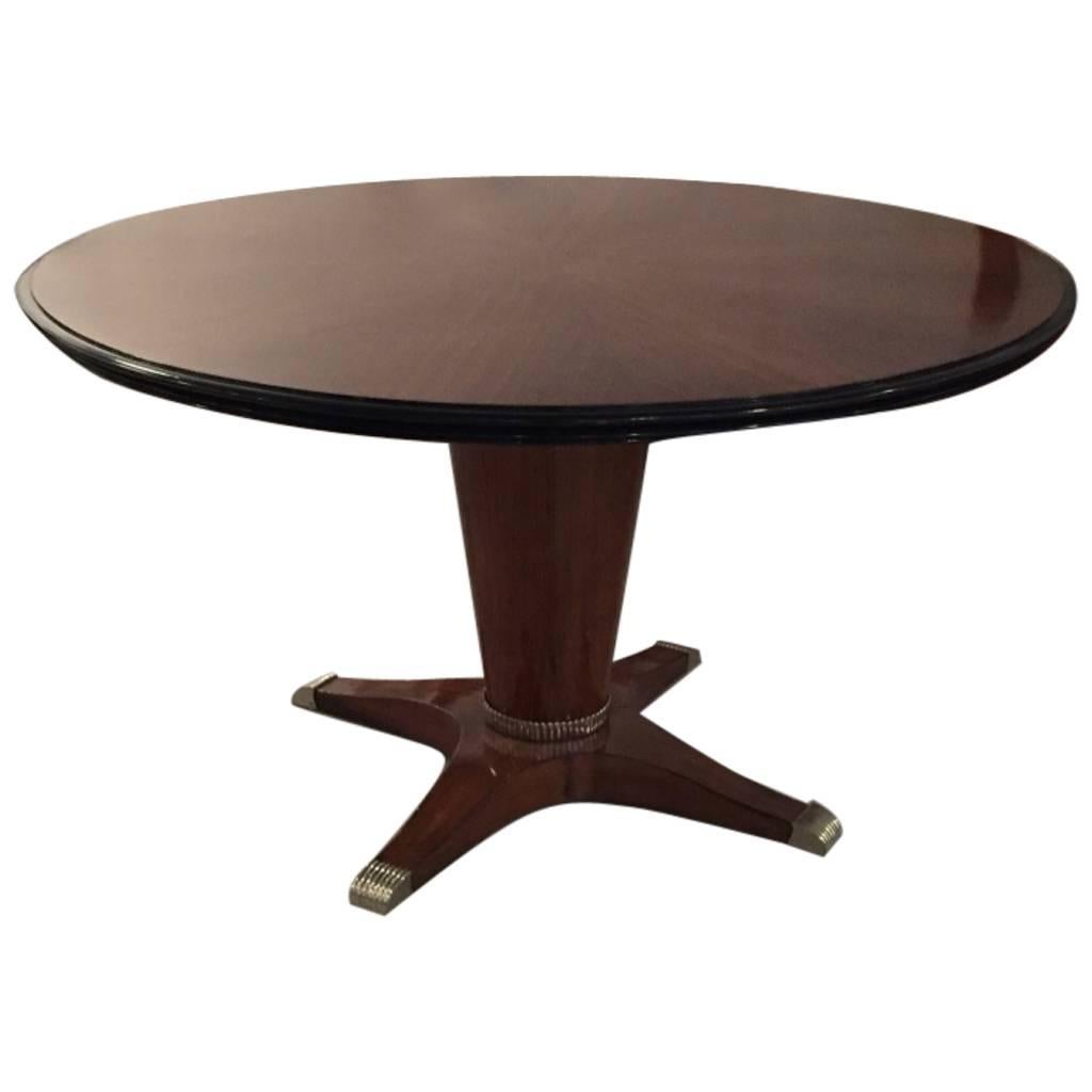 French Art Deco Round "Sunburst" Dining Table with Silver Hardware