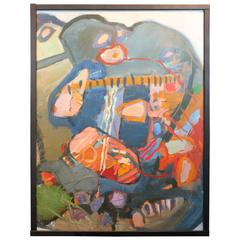 Vintage Lois Foley Large Abstract Oil on Canvas