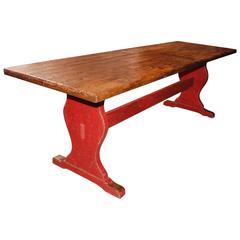 Antique Trestle Table with a Red Base