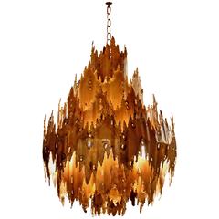 Brass Brutalist Style Chandelier by Tom Greene for Feldman Co, circa 1960s