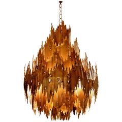 Retro  Brass Brutalist Style Chandelier by Tom Greene for Feldman Co, circa 1960s