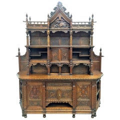 Antique Japanesse Hand-Carved Elmwood Cabinet, Sideboard, Meiji, 20th Century