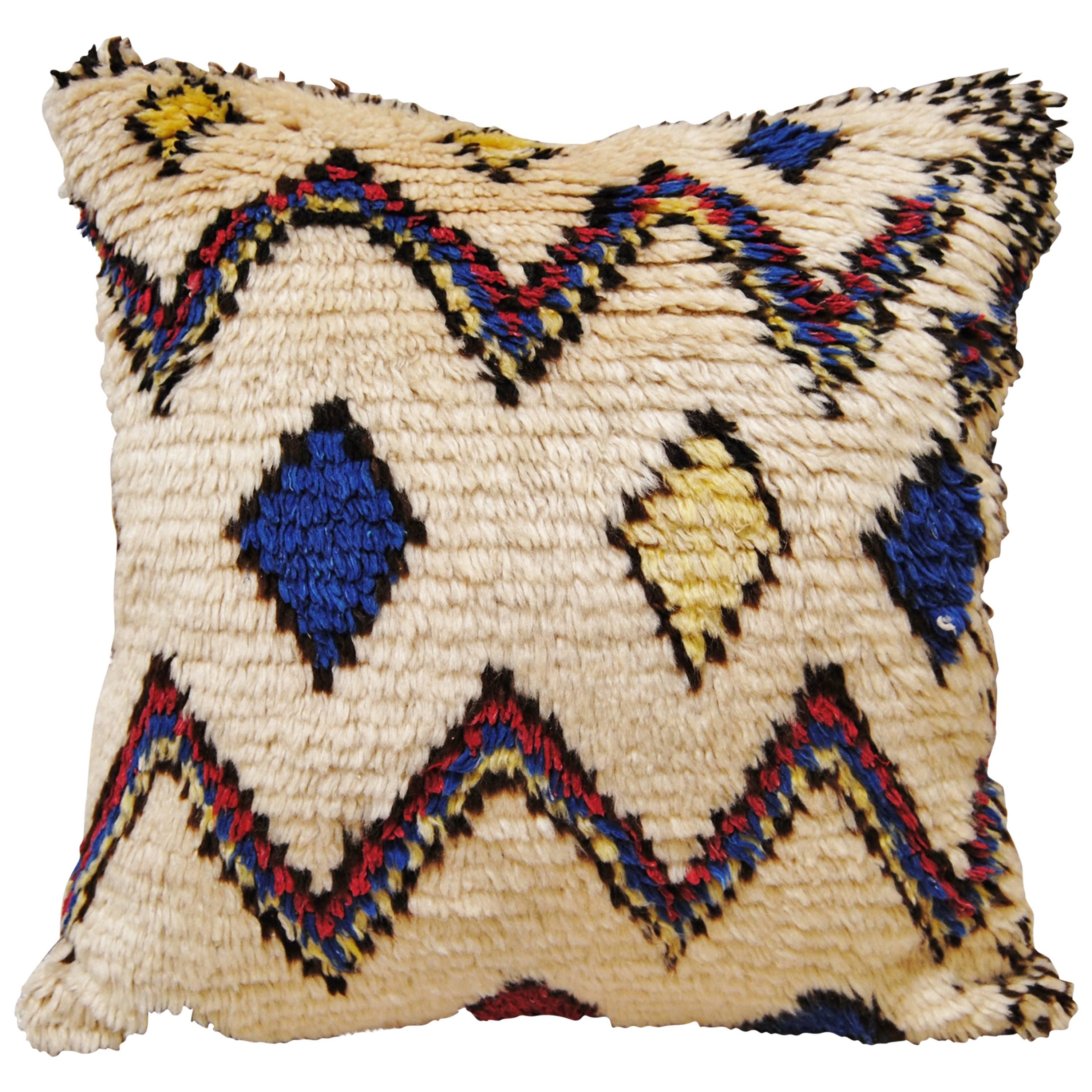 Custom Pillow Cut from a Hand-Loomed Wool Moroccan Azilal Rug, Atlas Mountains