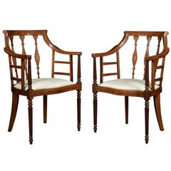 Antique Pair of Edwardian Mahogany inlaid arm chairs 