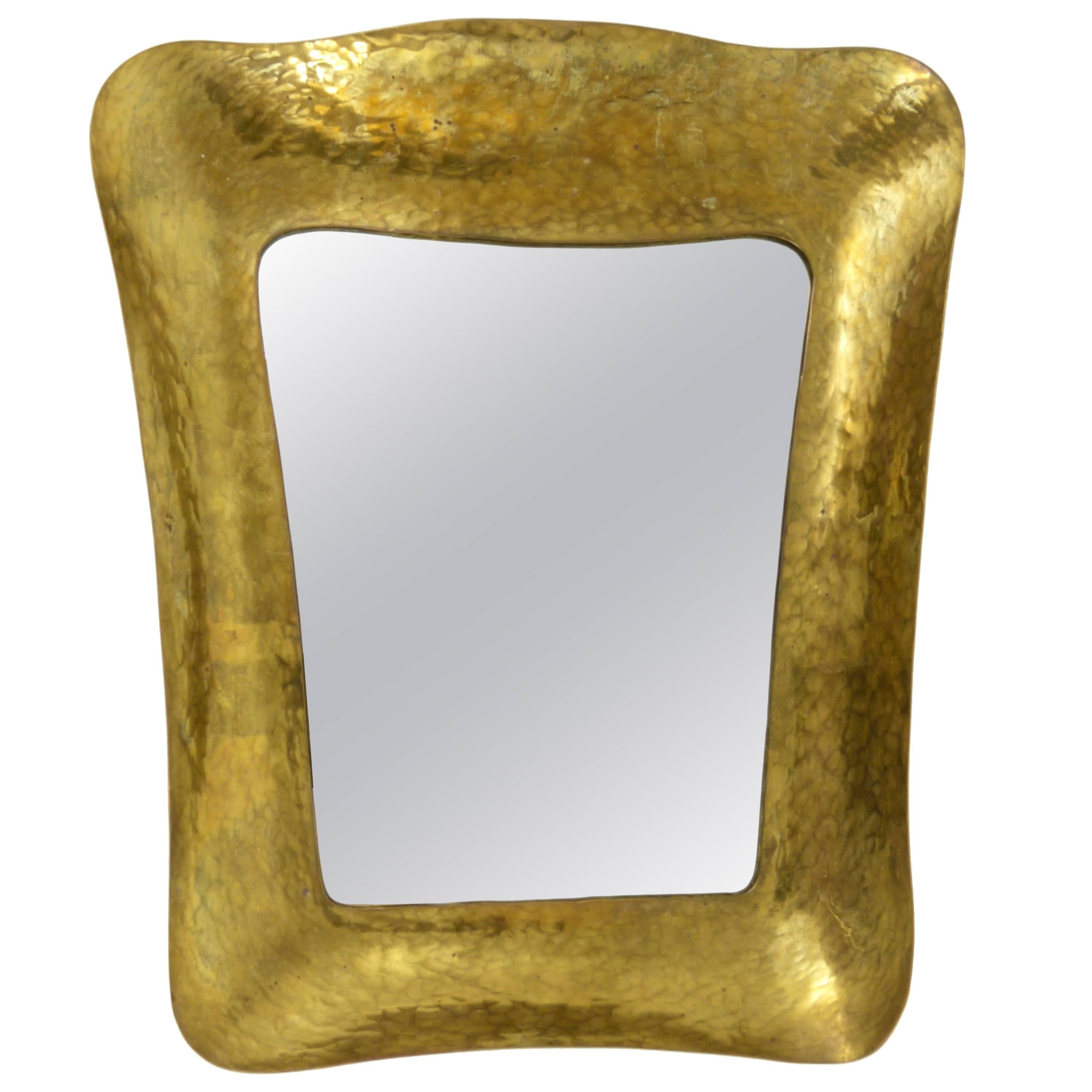 Hammered Modernist Brass Mirror, Austria, 1950s