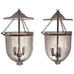 Pair of 19th Century English "Trellis" Bell Jar Lanterns