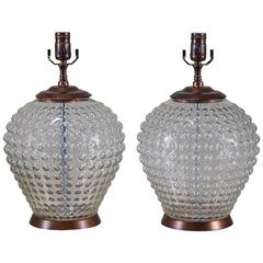 Pair Vintage French Hobnail Glass Vessels, circa 1920 Wired as Lamps 
