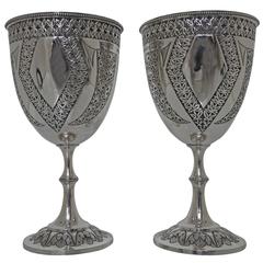 Antique Victorian 19th Century Pair Silver Wine Goblets, Edinburgh, 1881