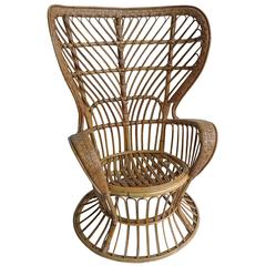 High Wingback Rattan Chair by Gio Ponti and Lio Carminati, Italy, 1950s