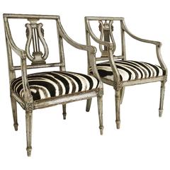 19th Century Italian Neoclassical Armchairs in Zebra Hide