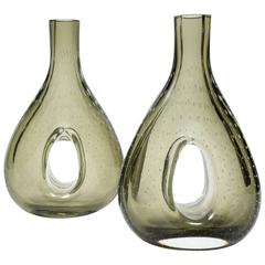 Pair of Smoked Murano Glass Vases Attributed to Venini 6