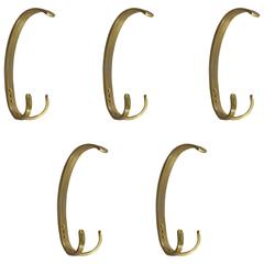Set of Five Mid-20th Century Brass Coat Hooks, Vienna, 1950