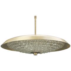 Brass and Pressed Glass Pendant Ceiling Fixture by Orrefors of Sweden