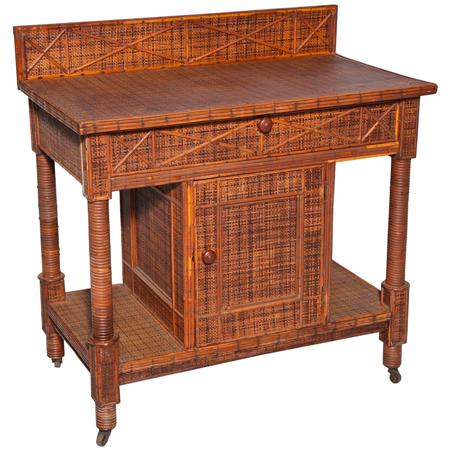 Side in Woven and Split Rattan, Fitted with Single Drawer and
