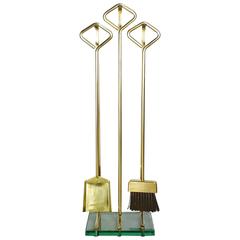 Solid Brass Fireplace Tools in the Manner of Fontana Arte, 1970s