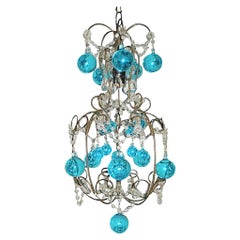 Vintage French Huge Aqua Murano Balls Chandelier One of a Kind c 1920