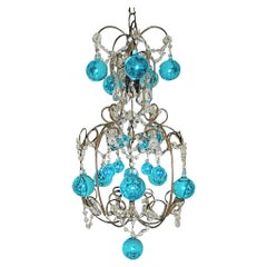 Vintage French Huge Aqua Murano Balls Chandelier